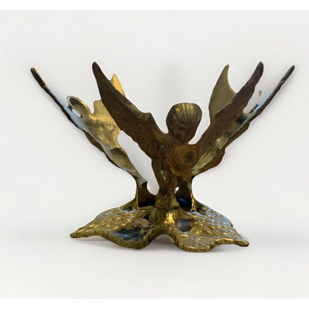 Antique Vintage Brass Angels Cherubs Playing Instruments Vase Bowl Holder NICE!
